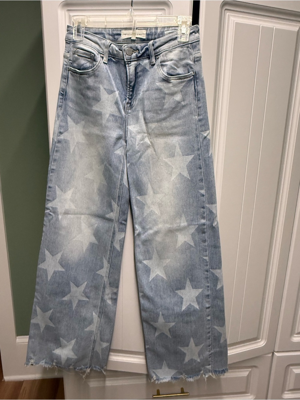 Light Blue Star-Print Wide-Leg Jeans